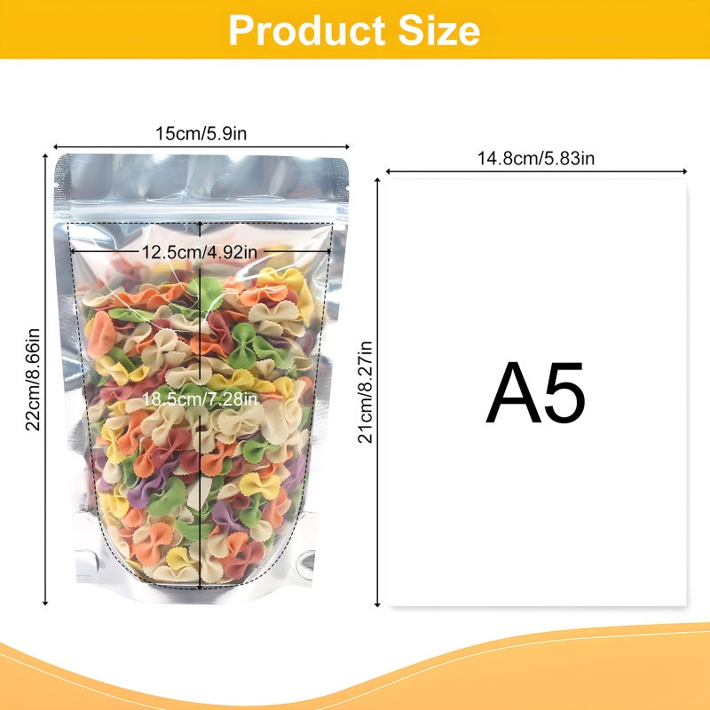 SumDirect Reusable Aluminium Foil Zipper Stand Up Food Pouches Bags with Notch for Food Storage 5.9x8.6 Inches,18.5oz, Pack of 50 - Image 2